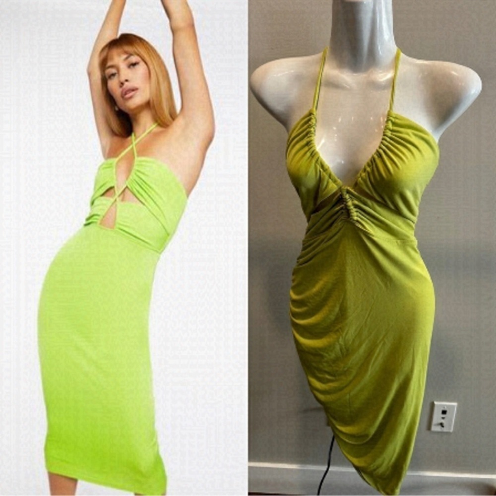 Forever 21 | Bright Green Halter Cut Out Midi Dress Medium